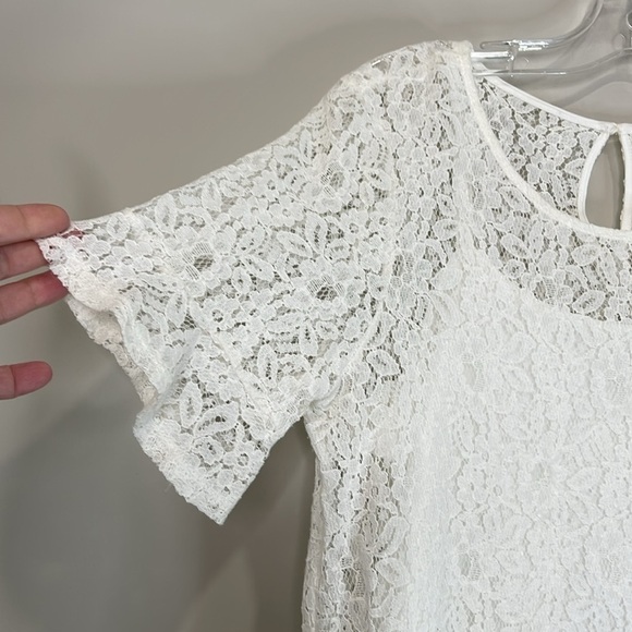 Rickis Short Sleeve Lace Top White Build-In Camisole Delicate Stretch Size M - Picture 5 of 12
